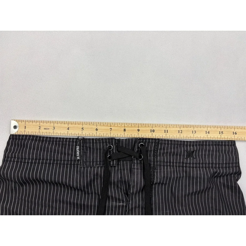 Hurley Pinstripe Board Shorts Mens 30 Black Large Embroidered Logo Surf Trunks